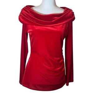 Sexy Red Velvet Velour Party Drape Neck Sweater.  Medium